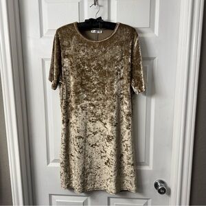 Velvet Short Sleeve Dress in Gold and Cream